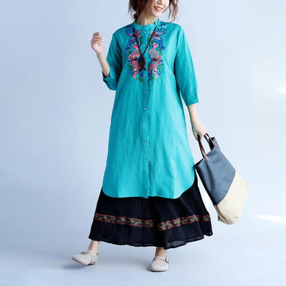 Embroidered Women Ethnic Green Shirt Dress