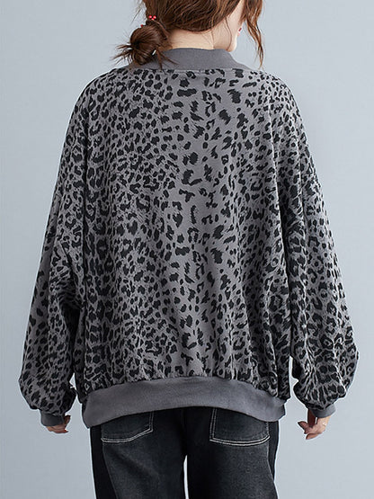 Original Leopard Buttoned V-Neck Long Sleeves Outwear