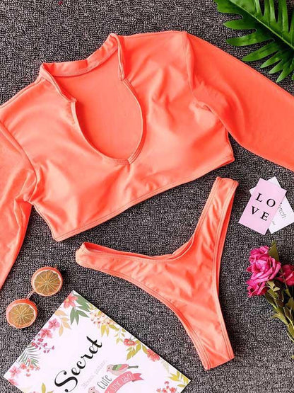 Tulle Long Sleeves Bikinis Swimwear