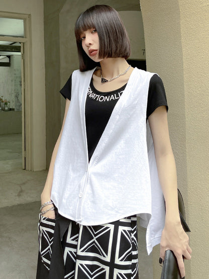 Simple Casual Loose Buttoned Solid Color Vest Outwear