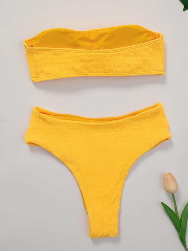 Solid Color Strapless Split Bikini Swimsuit