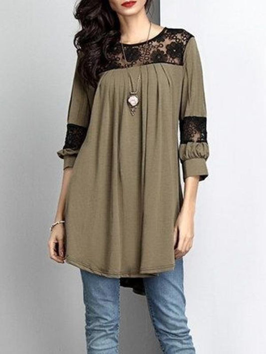 Vintage Lace Wrap Solid Blouses&Shirts Tops