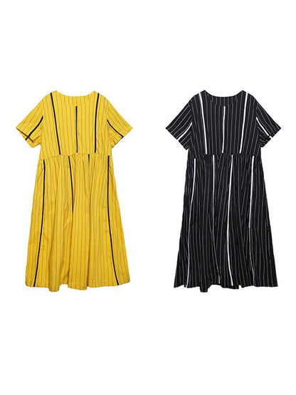Loose Striped Split-joint Long Dress