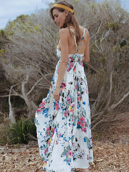 Floral Split-side Waisted Condole Belt Dress