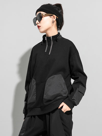 Urban Punk Stand Collar Split-Joint Zipper Sweatshirt
