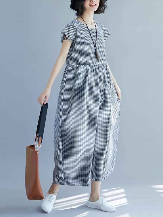 Loose Empire V-neck Plaid Jumpsuit