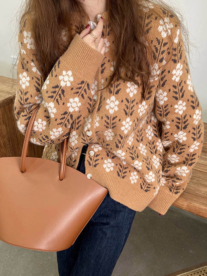 Original Buttoned Round-Neck Long Sleeves Cardigans