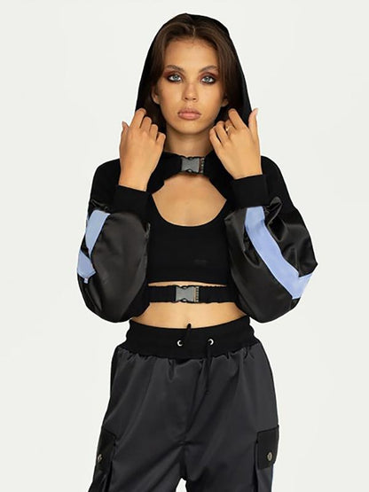Schoolbag Button Color-block Hoodies&Jackets
