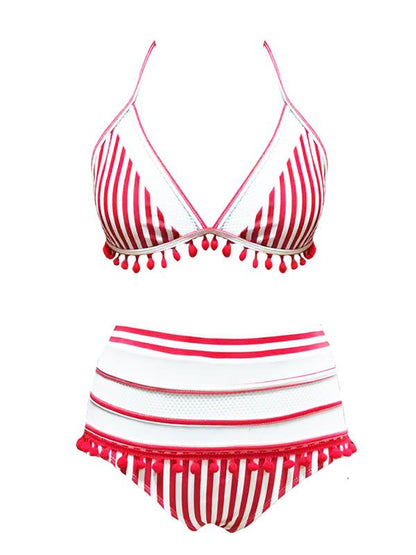 High Waisted Halter-neck Tulle Bikini Set