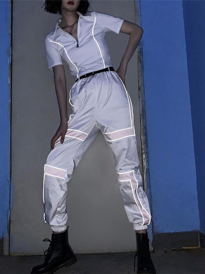 Belted Two Tone Casual Cargo Pants