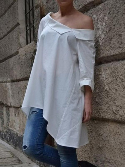 One-shoulder Split-Joint Cropped Lapel Blouses
