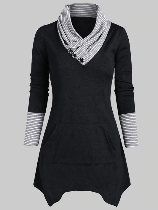 Vintage Contrast Color Cropped Long Sleeves Mini Dresses