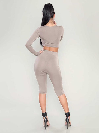 Solid Long Sleeve Tee And Leggings Suits