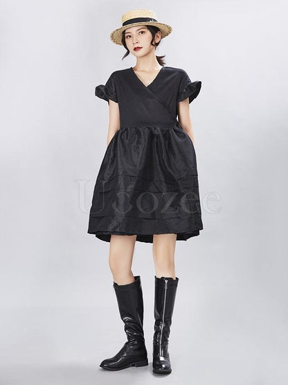 Retro Designed French Lace Sleeves A-line Mini Dress