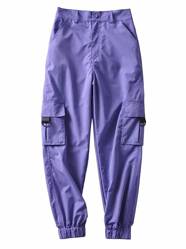 Solid Color Loose Pockets Casual Pants Bottoms