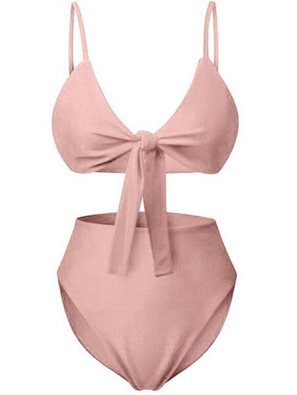 Sexy Solid Bowknot Bikinis Swimwear