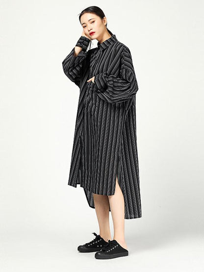 Casual Cutting Sleeve Stripped Shirt Dress