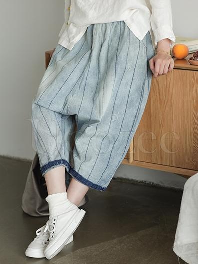 Retro Striped Wide-leg Jeans Pants