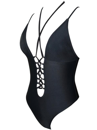 Black Spaghetti Straps One-piece Swimwear