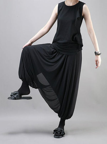 Black Loose Ruffled Harem Pants