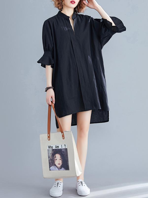 Casual V-neck Shirt Dress