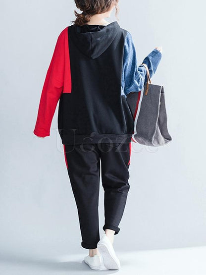 Loose Split-joint Hooded Sweatshirt&Pants Suits