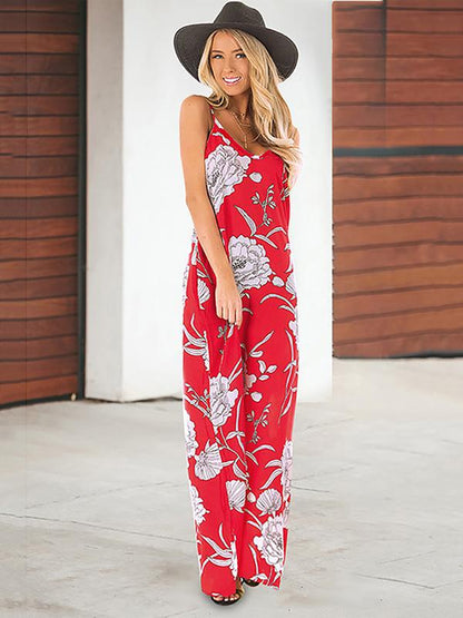 New Floral Printed V-neck Maxi Dress