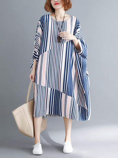 Casual Striped Printed Split-joint Long Dress