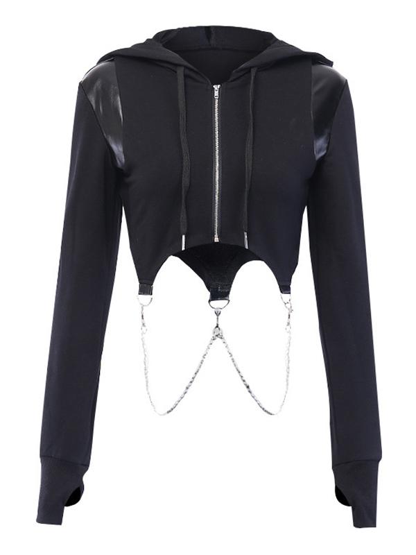 Vintage Solid Zipper Hoodies&Sweatshirt Tops