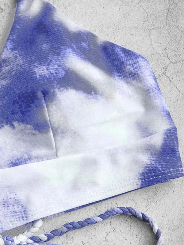 Tie-Dyed Bandage Backless Split Bikini Swimsuit