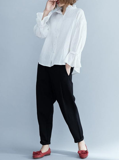 Jacquard Falbala Puff Sleeves Blouse