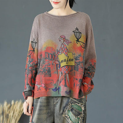 Buykud Simple Natural Comfortable Print Knitted Shirt