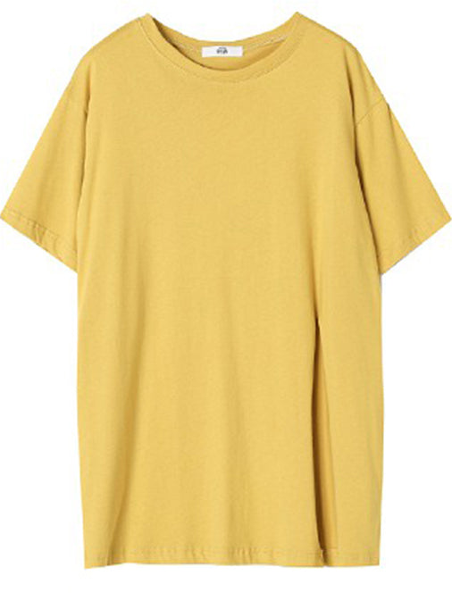 Simple Casual Loose 5 Colors Split-Side Round-Neck Short Sleeves T-Shirt Tops