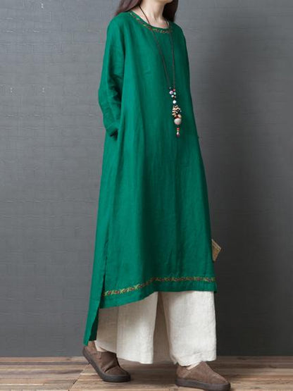 Solid Round-neck Loose Long Dress