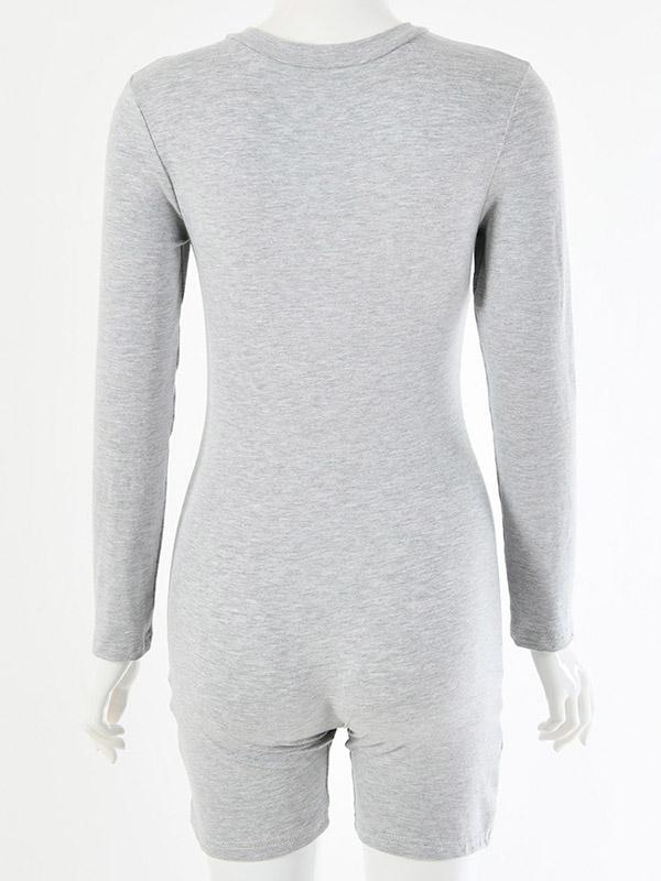 Sexy Wrap Long Sleeves Solid Zipper Rompers