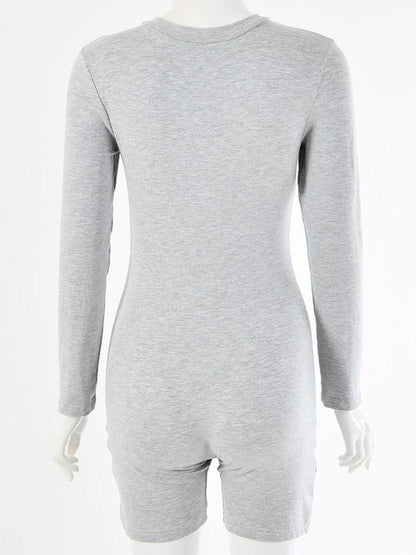 Sexy Wrap Long Sleeves Solid Zipper Rompers
