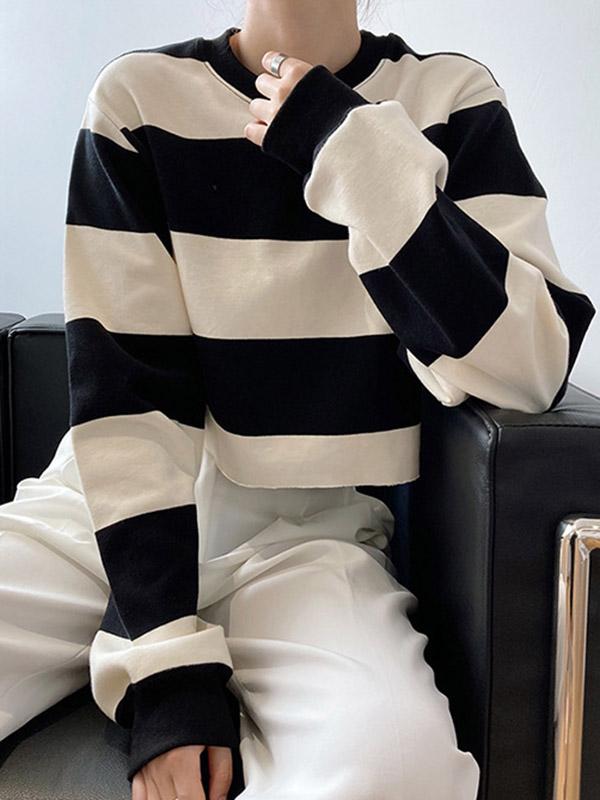 Loose Striped Short Sweatshirts
