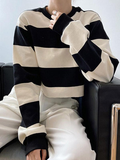 Loose Striped Short Sweatshirts