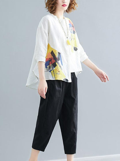 Oversize Printed Shirt + Solid Wide Leg Pants