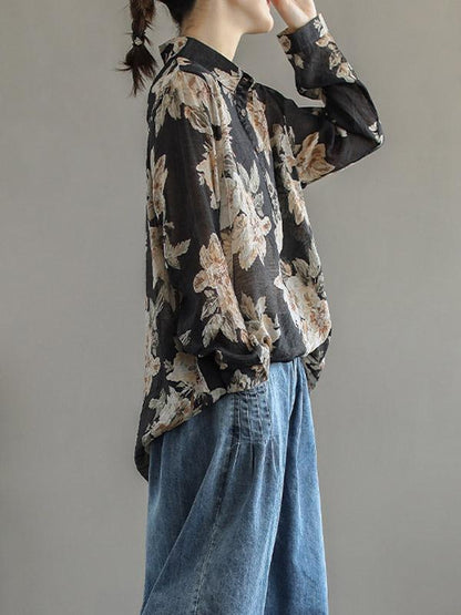 Artistic Retro Floral Shirt Blouse Tops