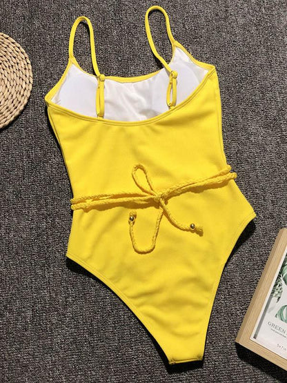 Plain Backless One Piece Swimsuit