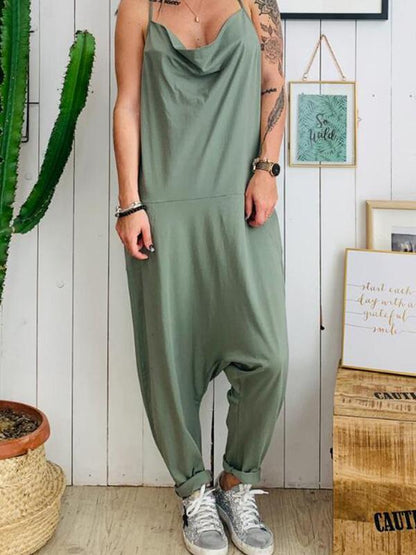 Plus Size Pocket Spaghetti-neck Jumpsuits Bottoms