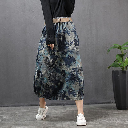 Buykud Literary Abstract Printed Casual Loose Skirt