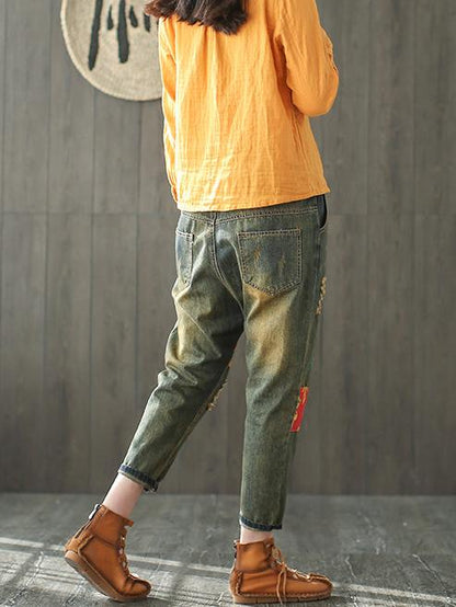 Ramie Cotton Solid Diagonal Button-design Shirt Top