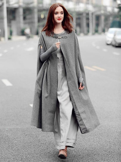 Gray Maxi Cape Outwear