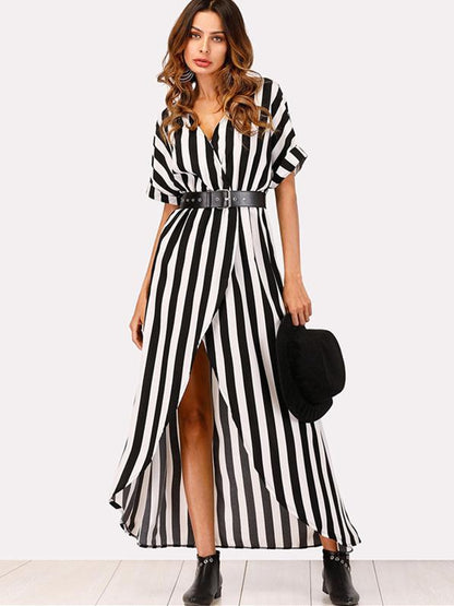 Fashion Striped Shirt Maxi Dress