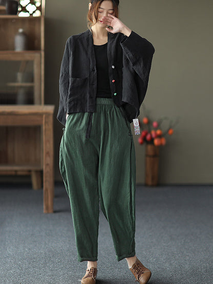 Casual V-Neck Linen Batwing Sleeves Outerwear