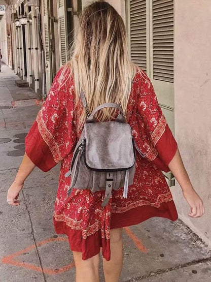 Retro Round Neck Floral Loose Mini Dress