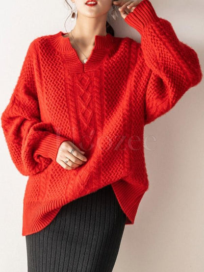 Vintage Loose V-neck Lantern Sleeves Sweater