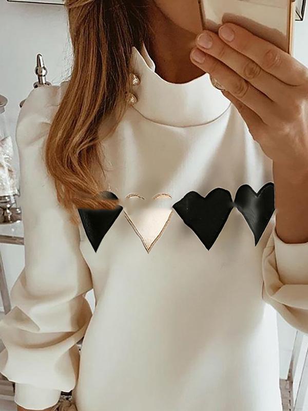 Simple Heart Shape Printed Blouses&Shirts Tops